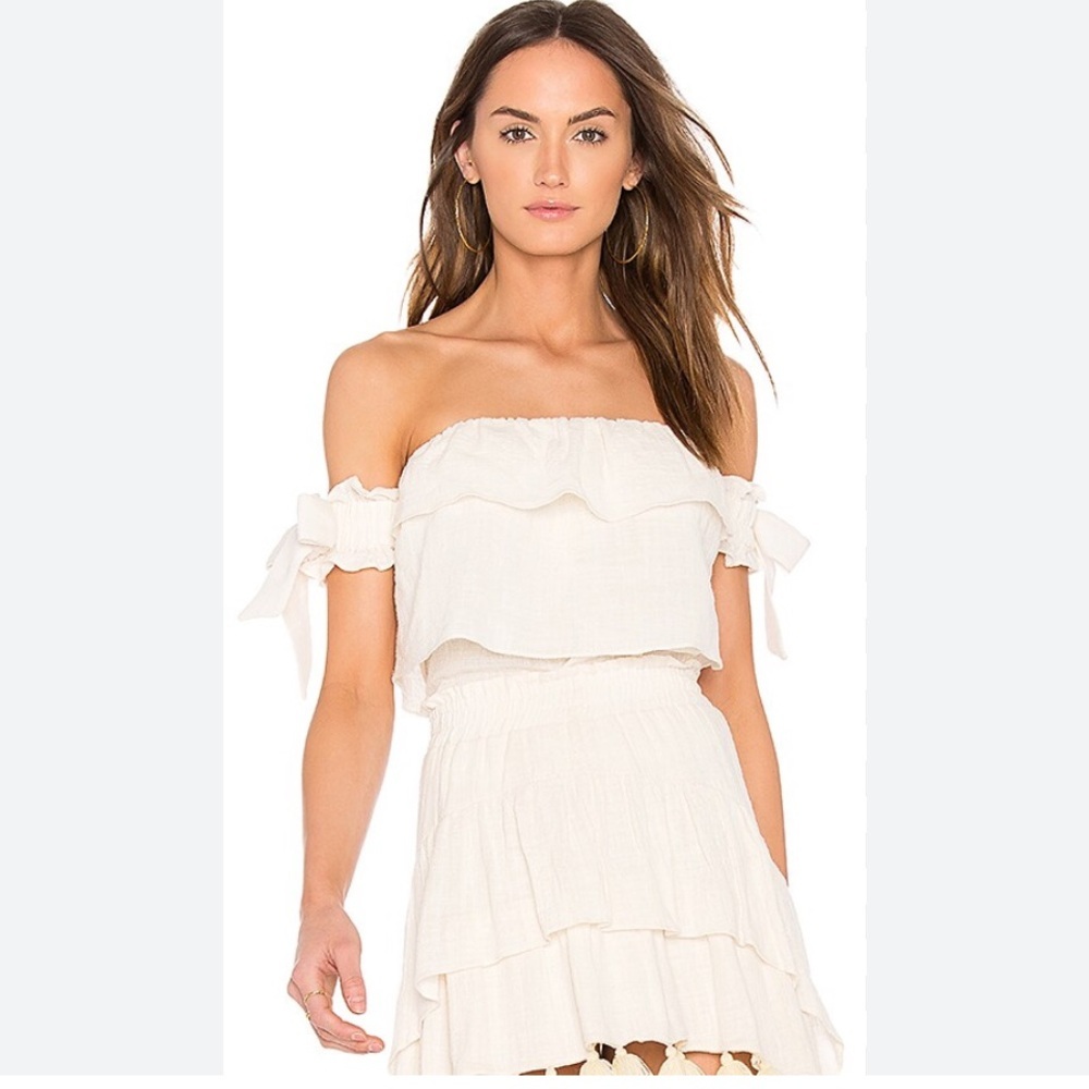 Revolve MISA Los Angeles linen Amaia cream top size XS- Soft girl cottage core